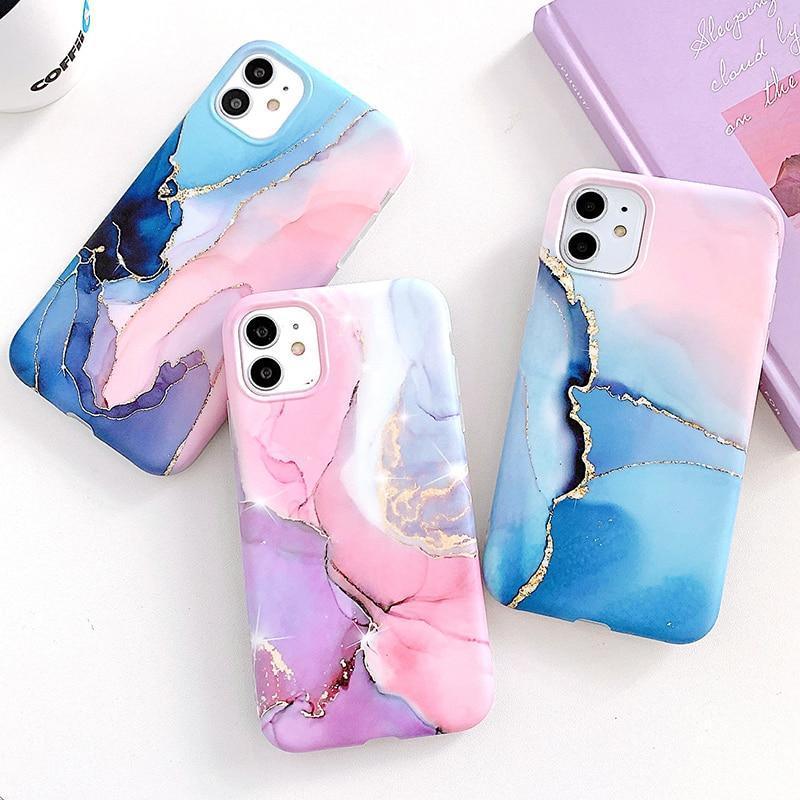Coque de téléphone en marbre crack mat de luxe pour modèles d'iPhone