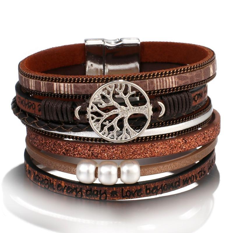 Elegant Handmade Leather Wrap Bracelet with Tree of Life Charm for Men and Women - Korvel