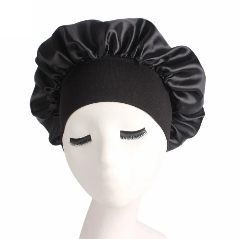 1pc Adjust Solid Satin Bonnet Hair Styling Cap Long Hair Care Women Night Sleep Hat Silk Head Wrap Shower Cap Hair Styling Tools - Korvel