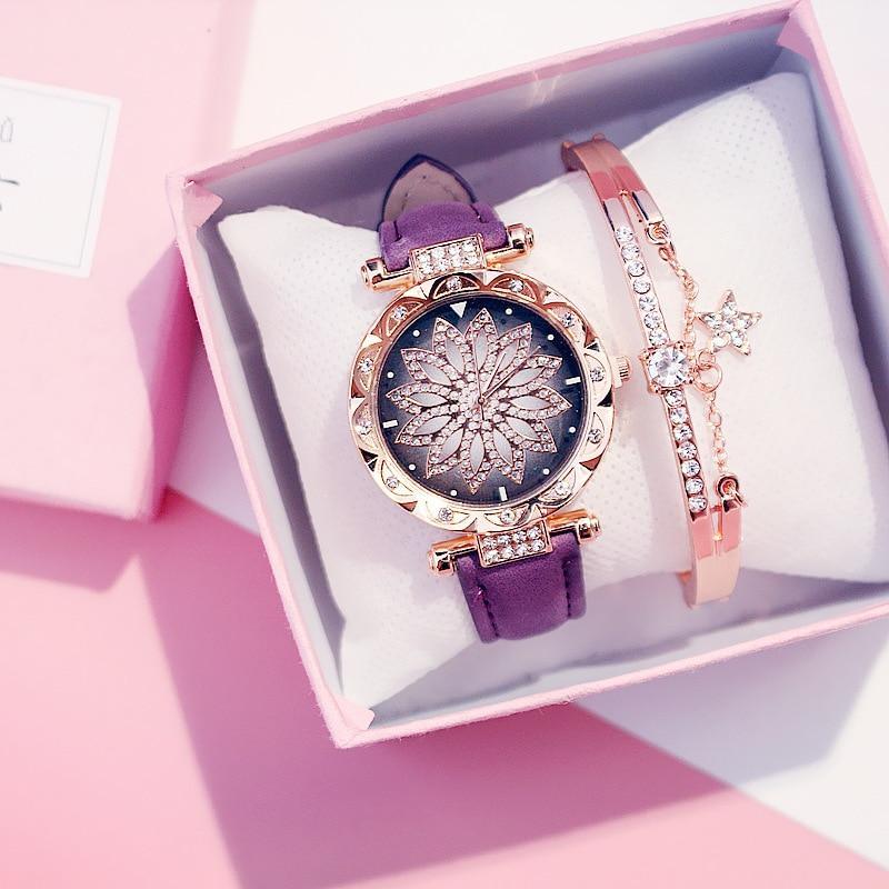 Elegant Starry Sky Women's Quartz Watch Set