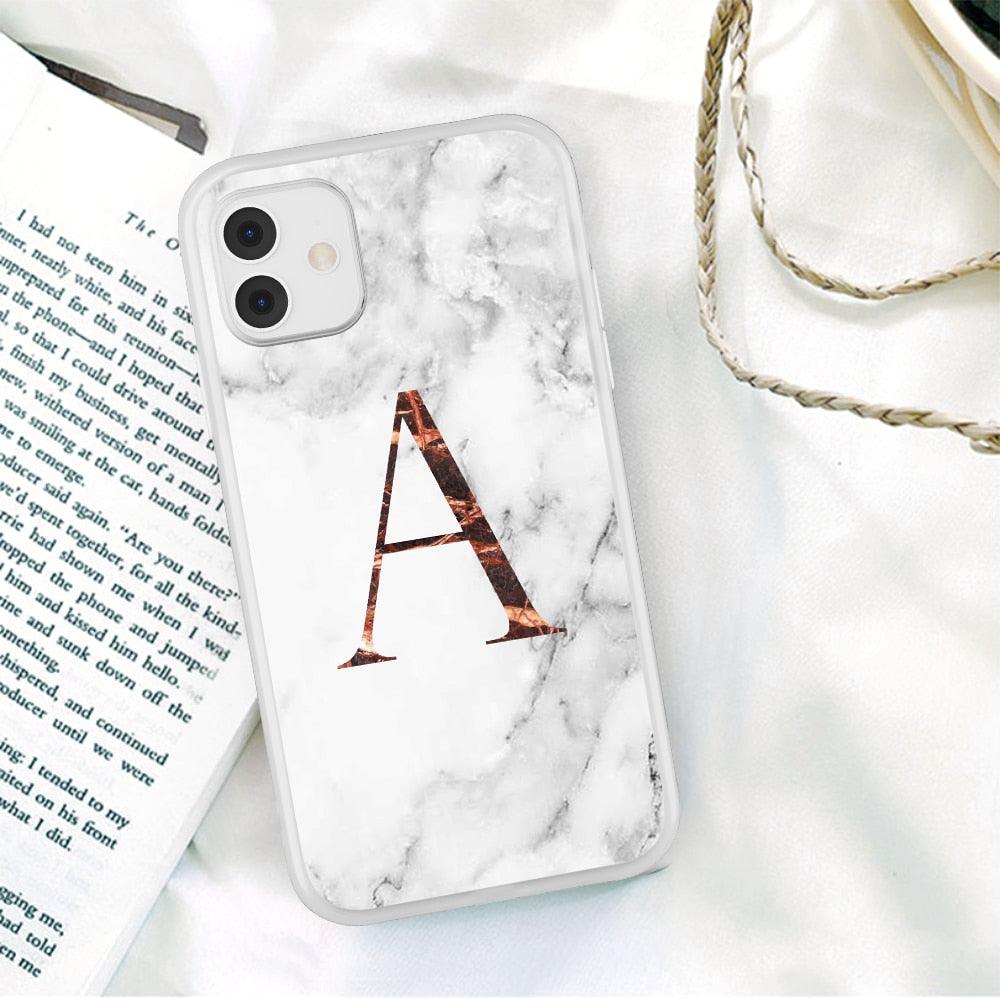 Funda de teléfono de textura de mármol blanco A-Z premium para iPhone 12 Mini