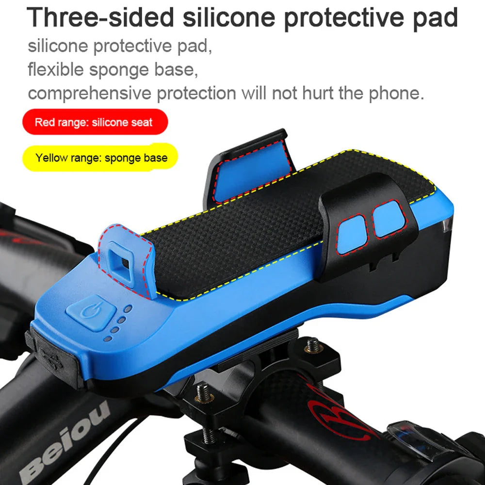 5 IN 1 Multifunction Bicycle Light USB Solar Charging Horn Phone Holder Power Bank Front Lamp For Bicycle Led Lamp Accessories - Korvel
