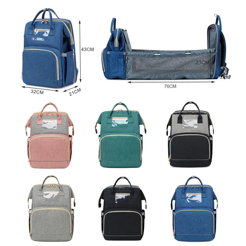 USB Diaper Bags Backpack Foldable Sunscreen Baby Bed Crib Bag Large Capacity Insulation Nursing Stroller Bag With Changing Mat - Korvel