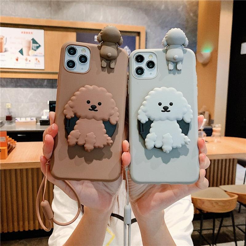 3D Cute Cartoon Dog Mirror Stand Phone Case for iPhone