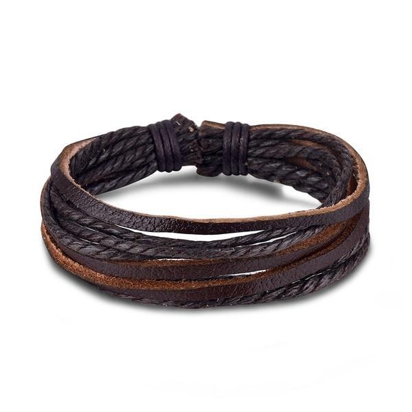 Vintage Black Bead Leather Bracelet for Men and Women