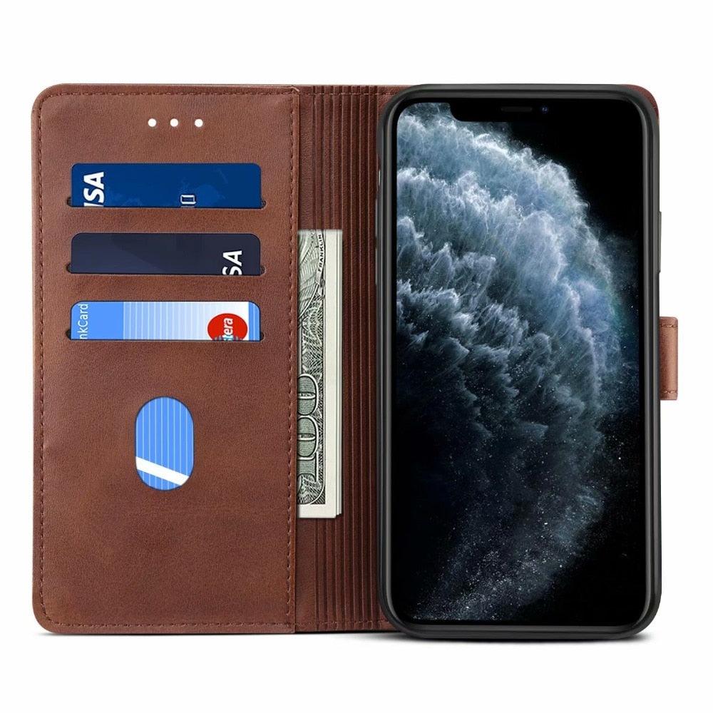 Luxury Red Leather Magnetic Flip Case for iPhone