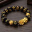Obsidian Stone Beads Bracelet - Unisex Gold Black Pixiu Design