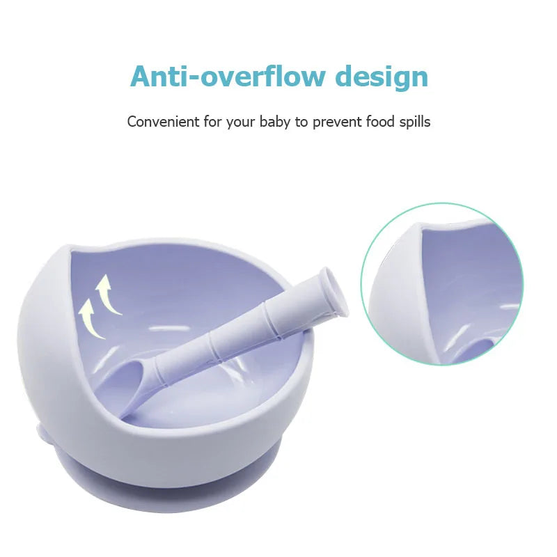 Baby Silicone Tableware Strong Sucker Water Bowl Spoon Set Children Suction Bowl Baby Food Bowl Baby Feeding Tableware - Korvel