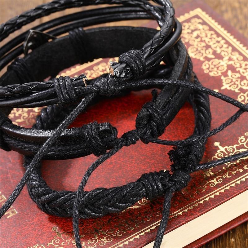 Vintage Black Bead Leather Bracelet for Men and Women