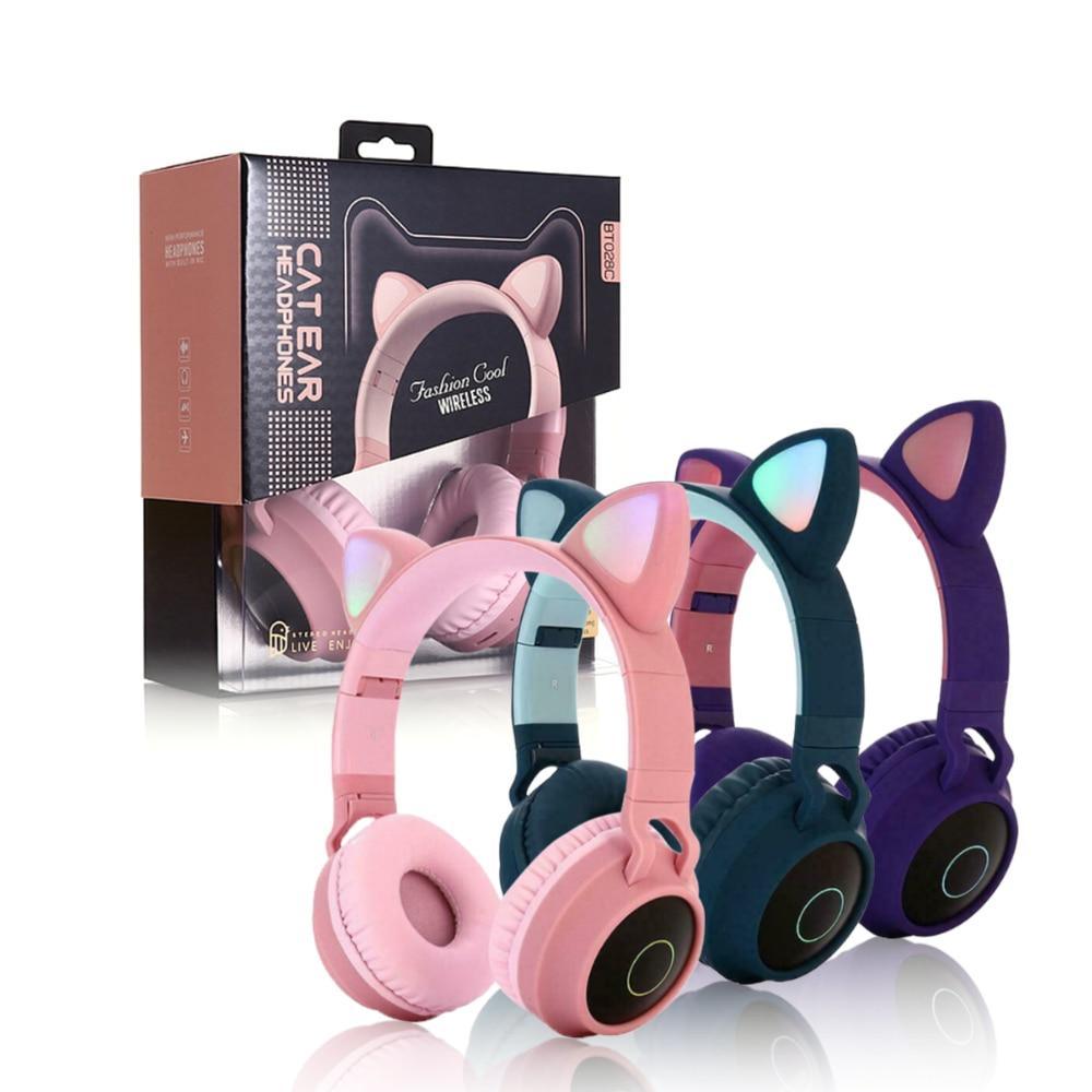 Stevvex Kids' Wireless Bluetooth Cat Ear Headphones - Foldable & Adjustable (Pink) - Korvel