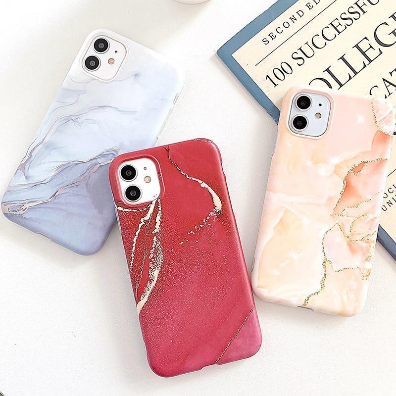 Coque de téléphone en marbre crack mat de luxe pour modèles d'iPhone
