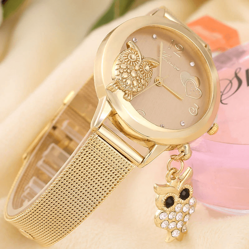 Montre Pendentif Hibou en Or Rose STEVVEX pour Femmes
