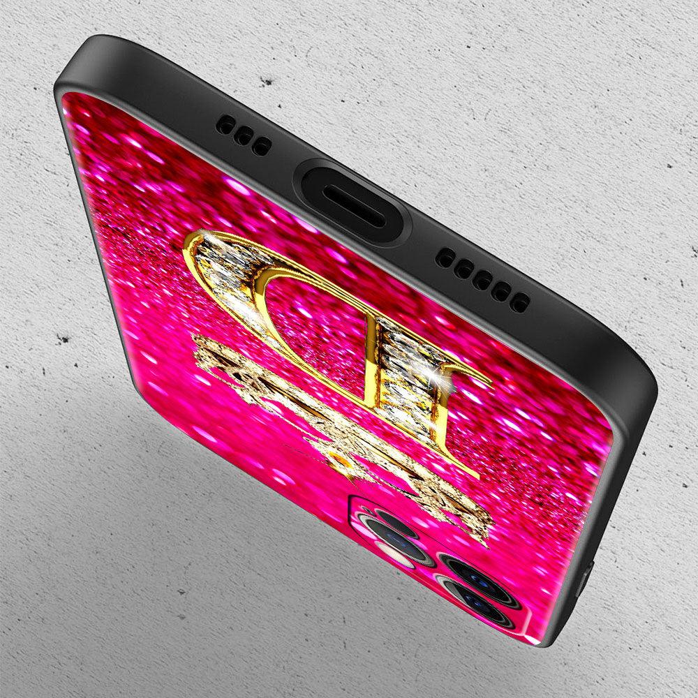 Coque de téléphone à lettres brillantes roses pour iPhone - Protection scintillante