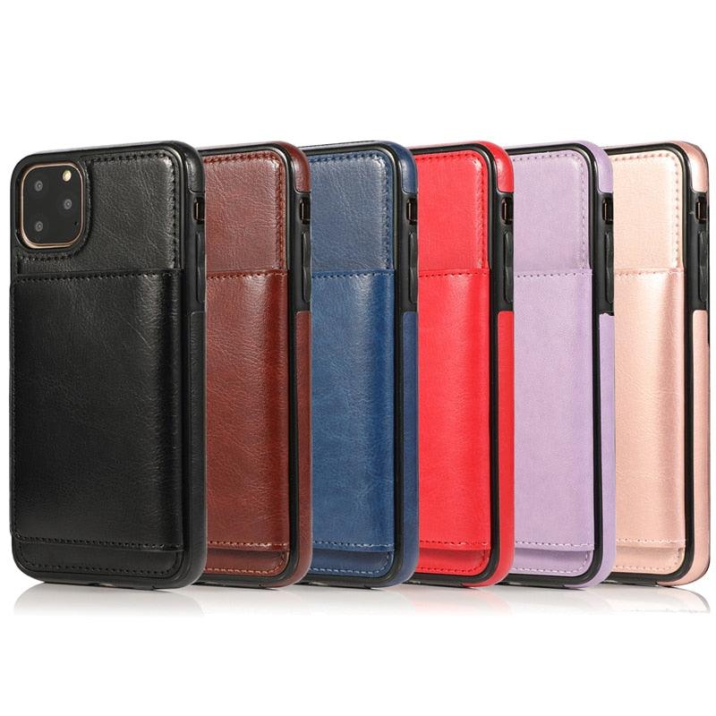 Premium Leather Wallet Case for iPhone 11 Pro Max, XS Max, XR, X, 8, 7, 6S, 6Plus, 5, 5S - Shockproof with Card Holder - Korvel