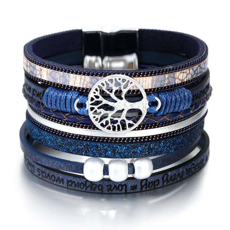 Elegant Handmade Leather Wrap Bracelet with Tree of Life Charm for Men and Women - Korvel
