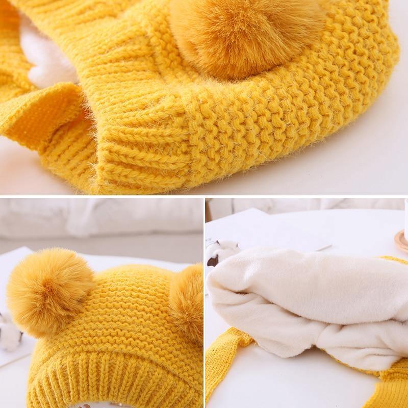Handmade Modern Trend Winter Knitted Baby Hat with Double Pompoms