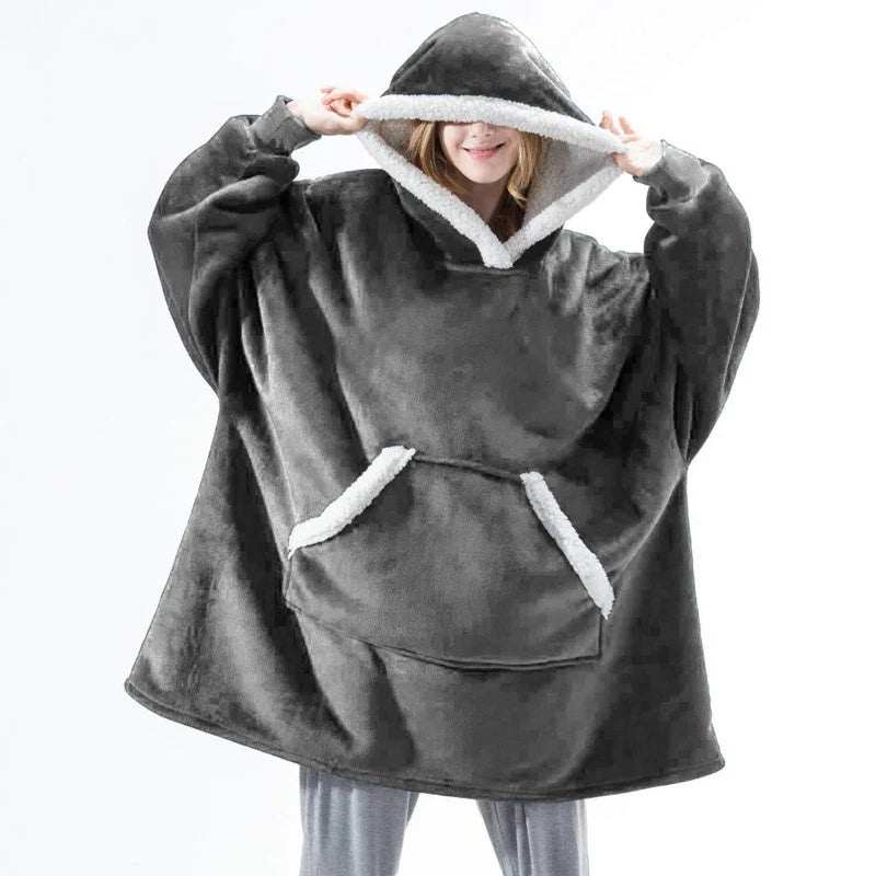Winter Warm Fleece Wearable Hooded Blanket Fluffy TV Blanket Hoodie - Korvel