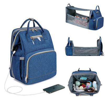 USB Diaper Bags Backpack Foldable Sunscreen Baby Bed Crib Bag Large Capacity Insulation Nursing Stroller Bag With Changing Mat - Korvel
