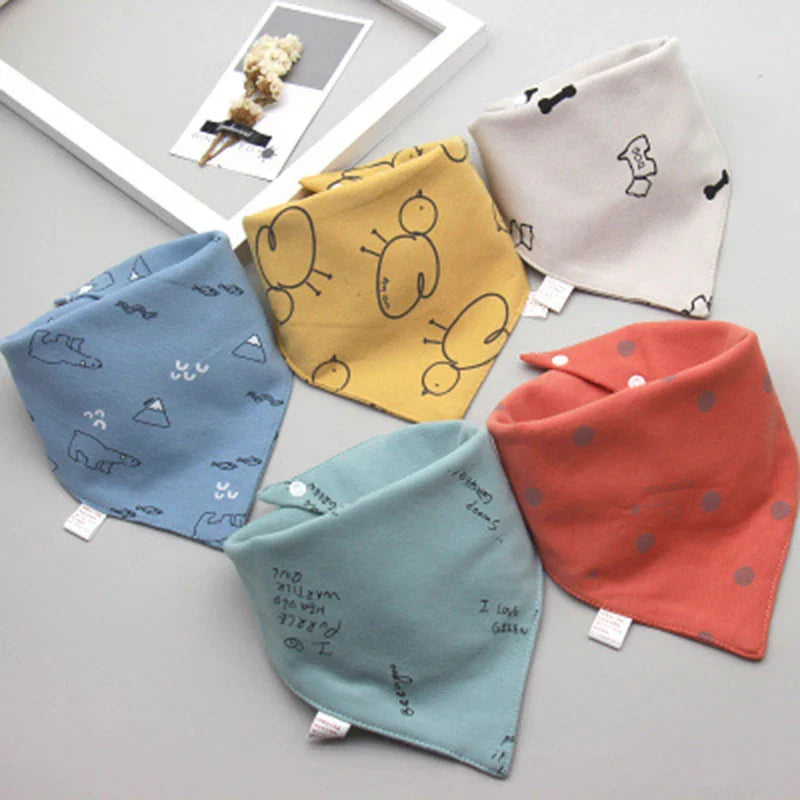 5Pcs/Set Baby Bibs Triangle Double Cotton Bandana Bibs Baby Boys Girls Babador Feeding Smock Infant Burp Cloth Baby Saliva Towel - Korvel