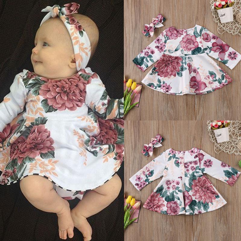 Floral Long Sleeve Dress Set for Newborn Girls