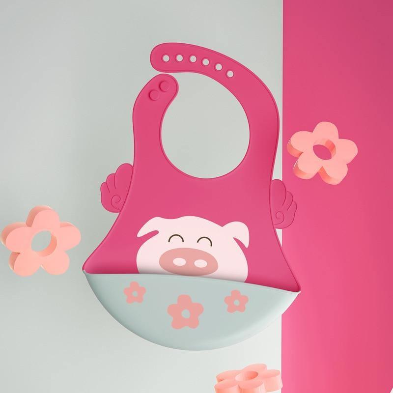 Bib de bebé de silicona ajustable con gran bolsillo - Impermeable y suave