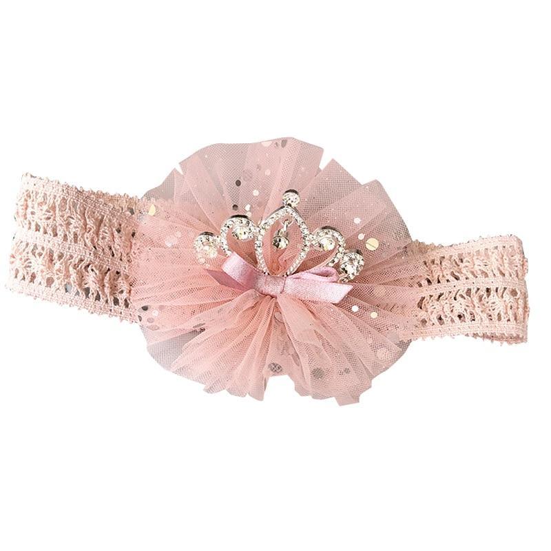 Elegant Handmade Baby Girl Hair Band with Rhinestone Crown - Perfect for Infants - Korvel