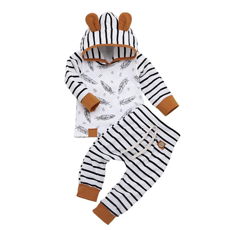 Ensemble de Vêtements pour Nouveau-né - Barboteuses en Plumes & Pantalons Rayés