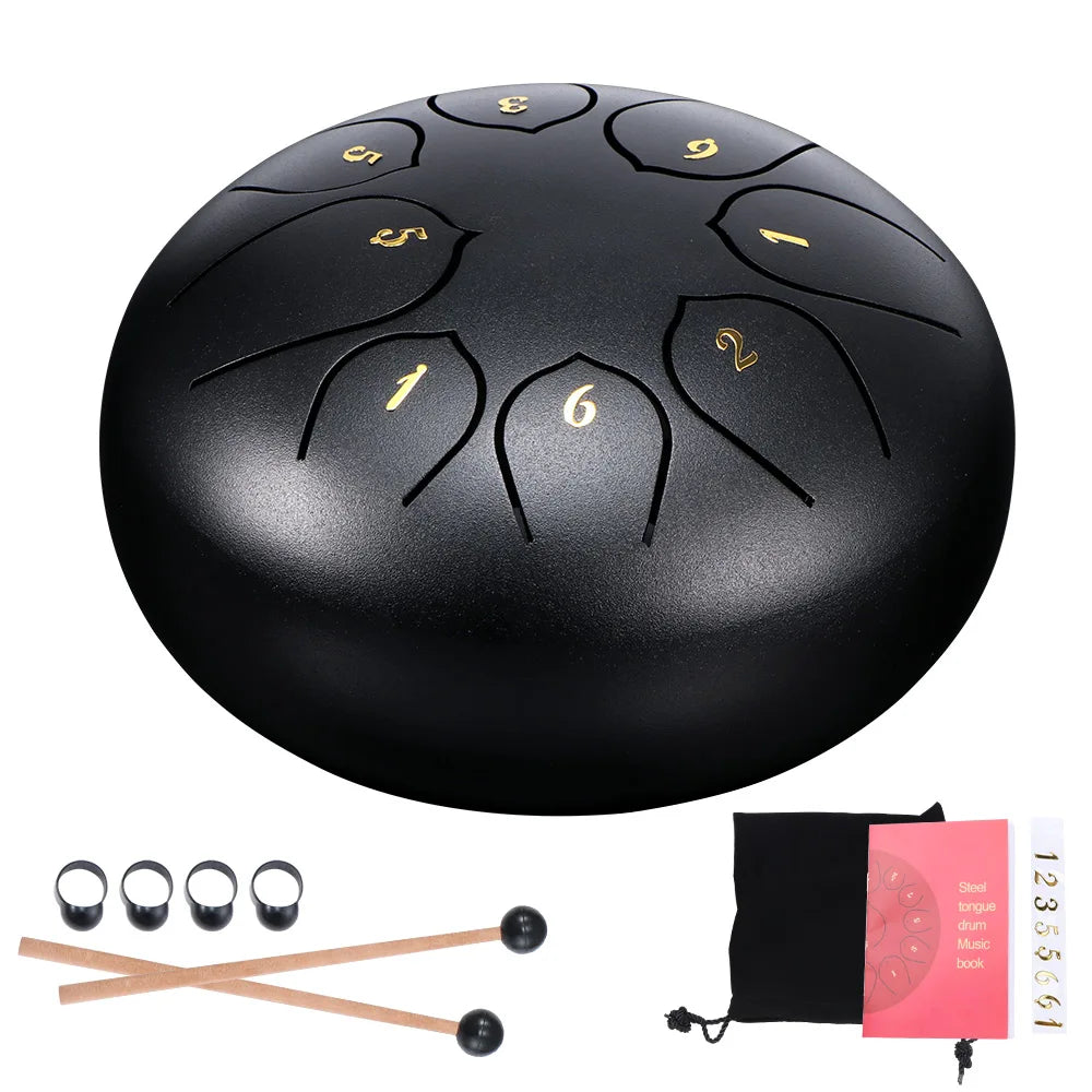 Tongue Drum 6 Inch Steel Tongue Drum Set 8 Tune Hand Pan Drum Pad Tank Sticks Carrying Bag Percussion Instruments Accessories - Korvel
