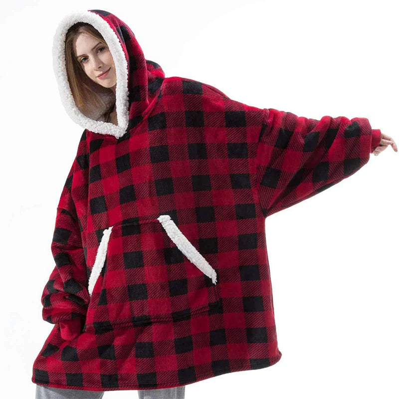 Winter Warm Fleece Wearable Hooded Blanket Fluffy TV Blanket Hoodie - Korvel