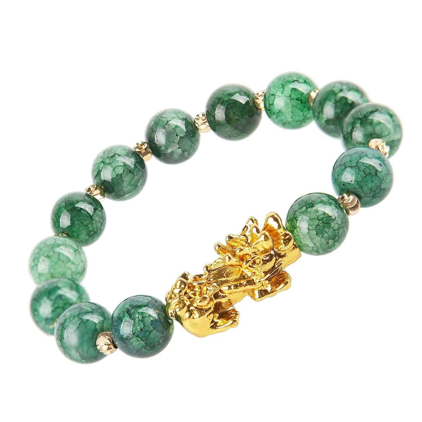 Obsidian Stone Beads Bracelet - Unisex Gold Black Pixiu Design