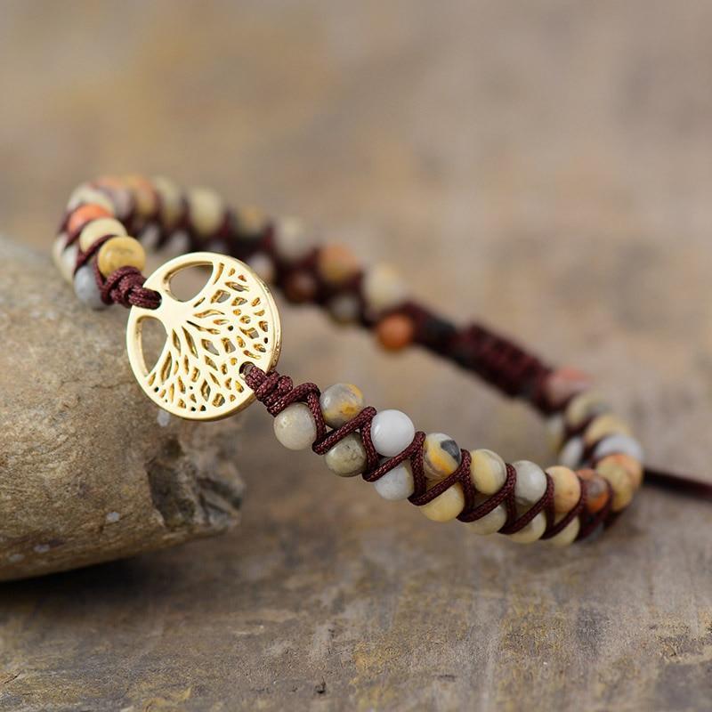 Luxury Handmade Tree Charm Bracelet - African Jasper Braided Design