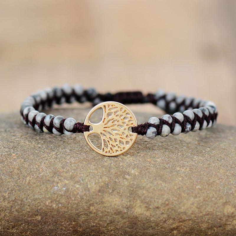Luxury Handmade Tree Charm Bracelet - African Jasper Braided Design