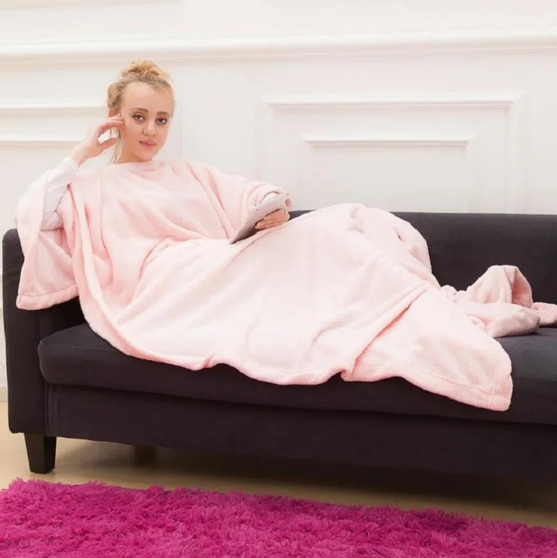 Winter Hooded Pocket Blankets Warm Soft coral TV blanket - Korvel