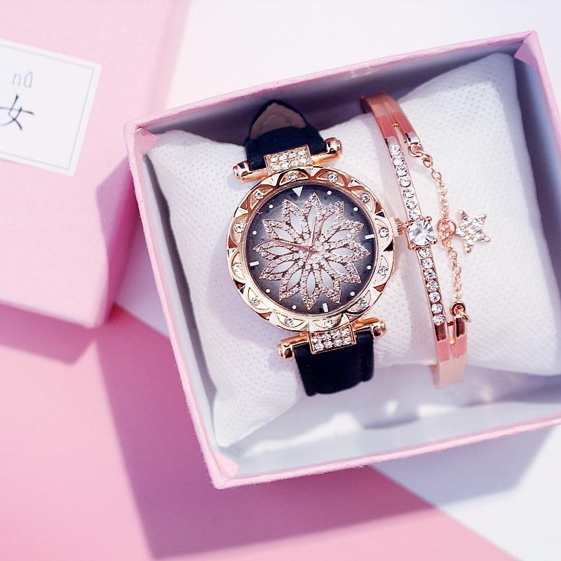 Elegant Starry Sky Women's Quartz Watch Set