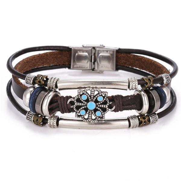 Vintage Black Bead Leather Bracelet for Men and Women