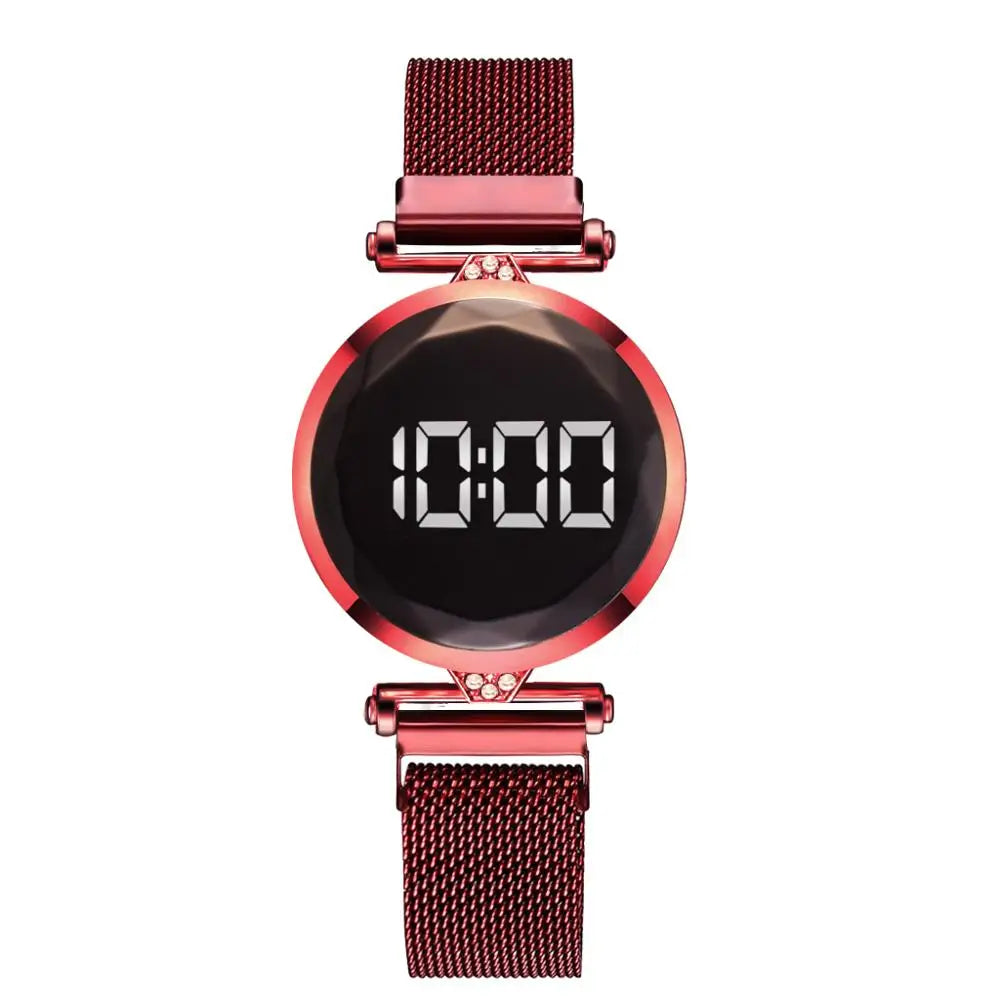 Luxury Digital Magnet Watches For Women Rose Gold Stainless Steel Dress LED Quartz Watch Female Clock Relogio Feminino Drop Ship - Korvel