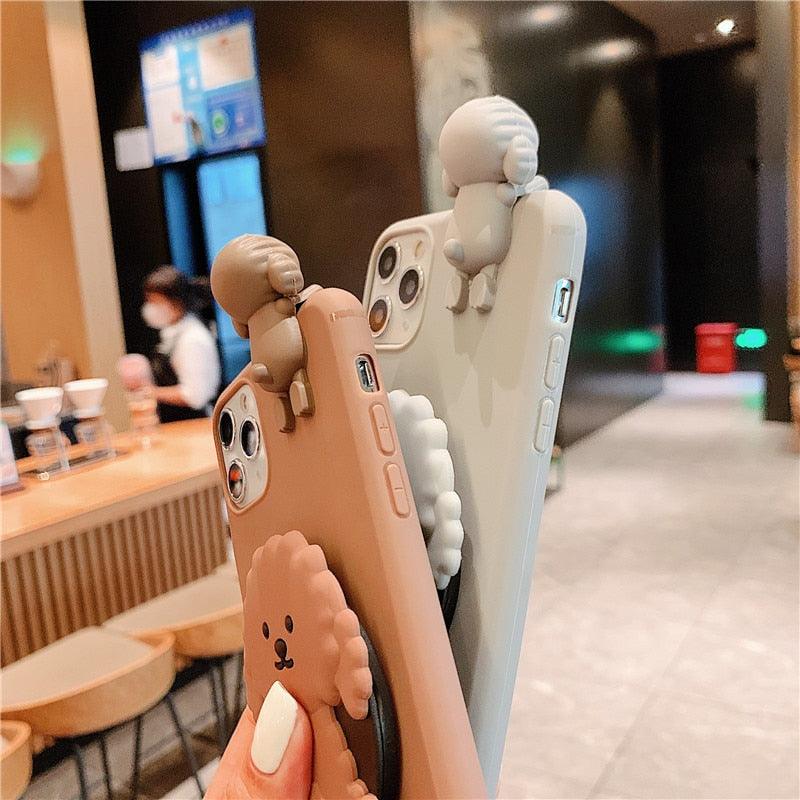 3D Cute Cartoon Dog Mirror Stand Phone Case for iPhone