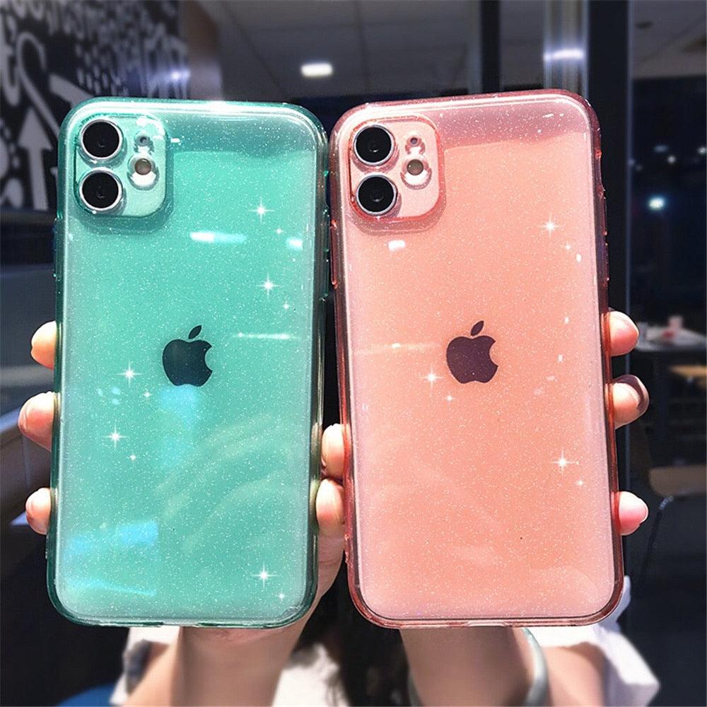 Coque de téléphone transparente à paillettes brillantes pour modèles d'iPhone