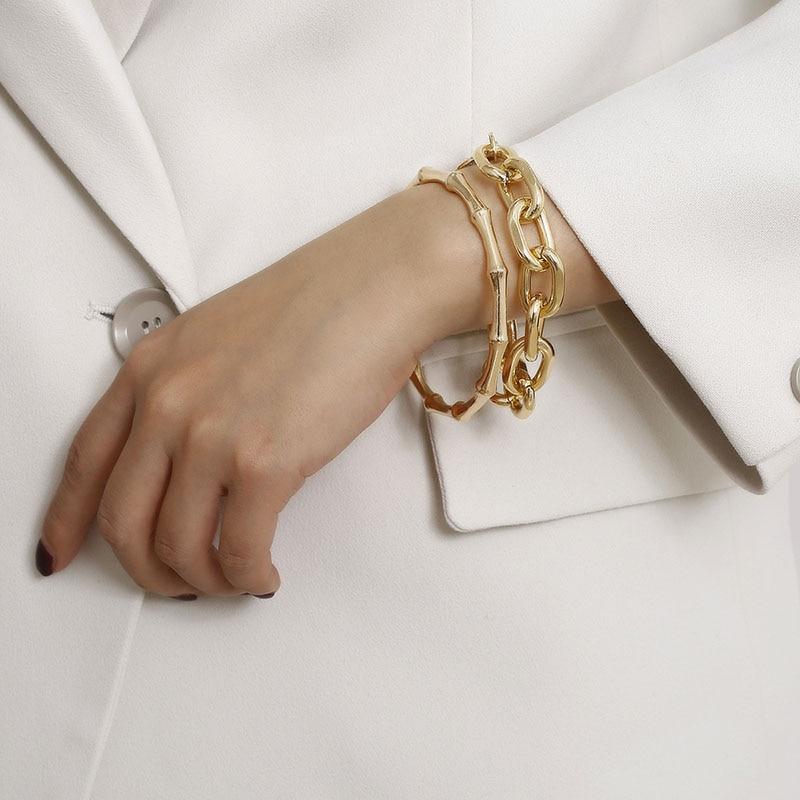 Luxury Gold Color Metal Chain Link Bamboo Bracelet