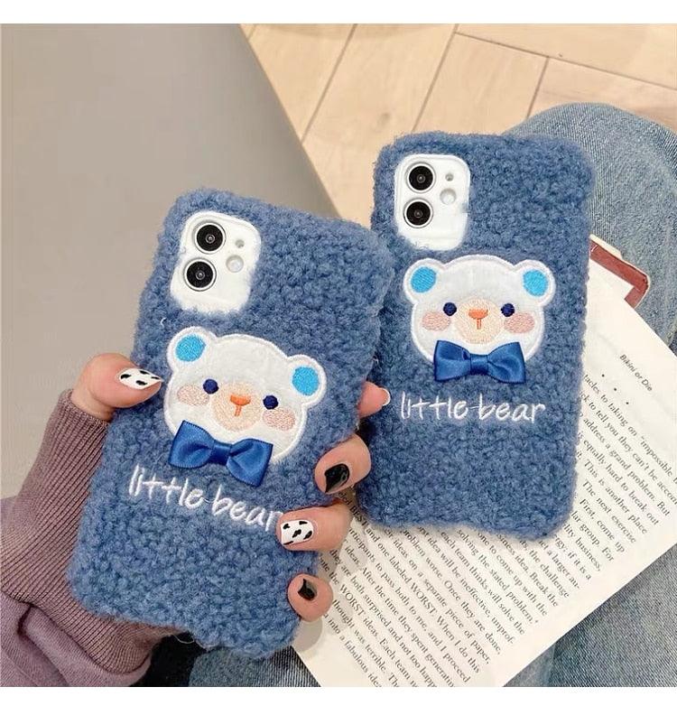 Coque de téléphone en peluche ours brun mignon pour modèles d'iPhone
