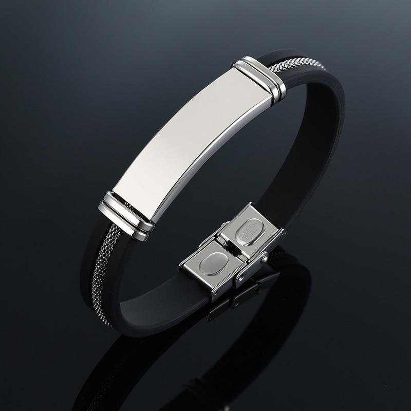 Pulsera de Acero Inoxidable para Hombre con Estrías Negras y Elegantes
