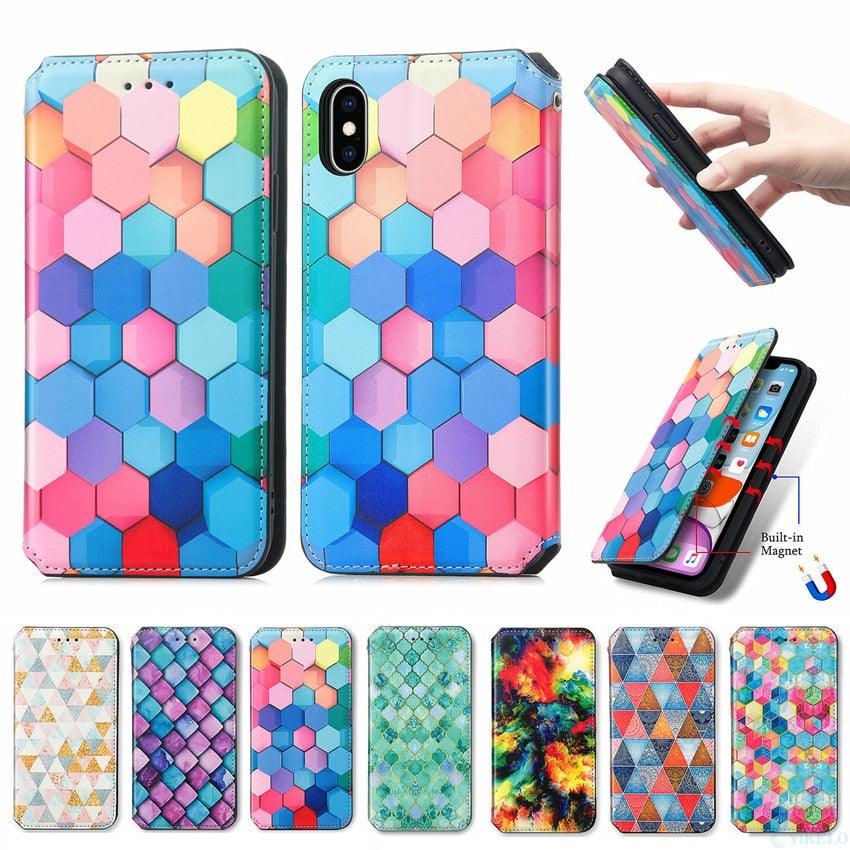 Premium Multicolored Flip Wallet Case for iPhone