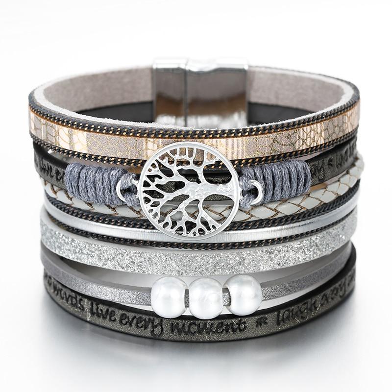 Elegant Handmade Leather Wrap Bracelet with Tree of Life Charm for Men and Women - Korvel