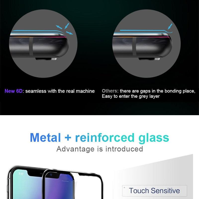Protecteur d'écran en verre trempé 10D à bords incurvés pour iPhone