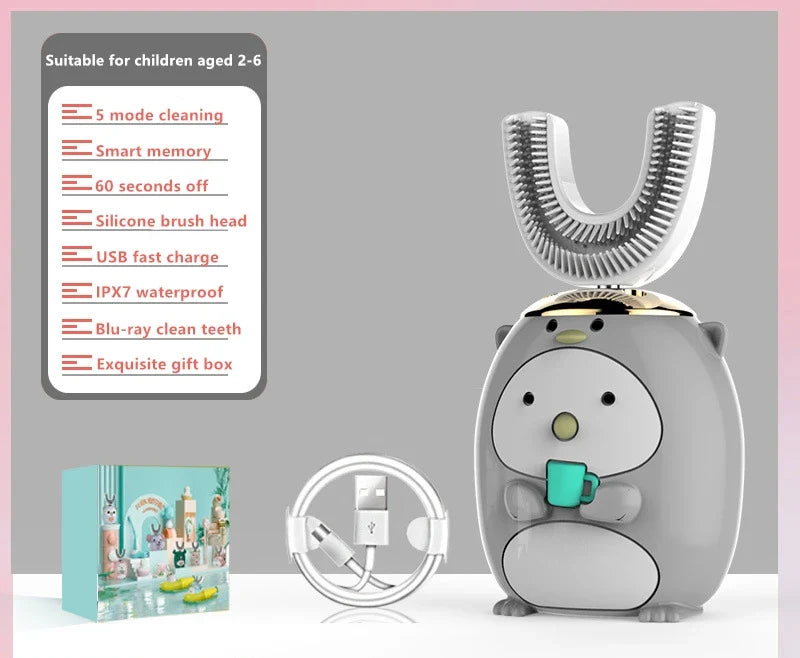 Smart U 360 Degrees Kids Sonic Electric Toothbrush Silicon USB Automatic Ultrasonic Teeth Tooth Brush Cartoon Pattern Children - Korvel
