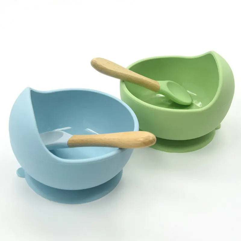 Baby Silicone Tableware Strong Sucker Water Bowl Spoon Set Children Suction Bowl Baby Food Bowl Baby Feeding Tableware - Korvel