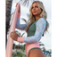 Patchwork Long Sleeve Backless Swimsuit