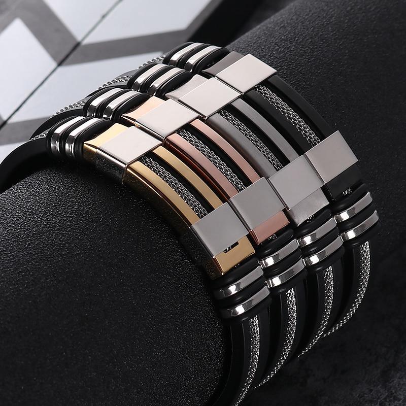 Stylish Stainless Steel and Silicone Bracelet for Men