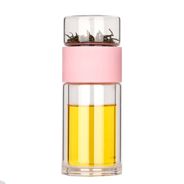 Portable Double Wall Glass Tea Mug Coffee Travel Cup Infuser Drink Bottle Tumbler Drinkware Eco-Friendly - Korvel