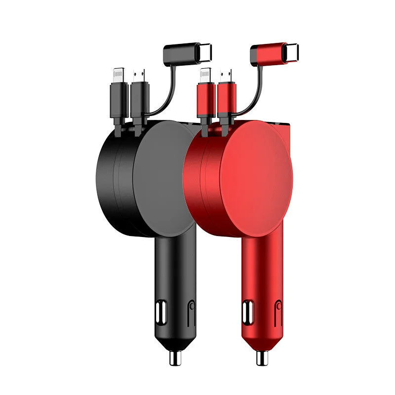 Vogek 3-in-1 Car Charger 60W Super Fast Charging for iPhone Xiaomi Huawei Samsung with Telescopic Charging Cables and Adapters - Korvel